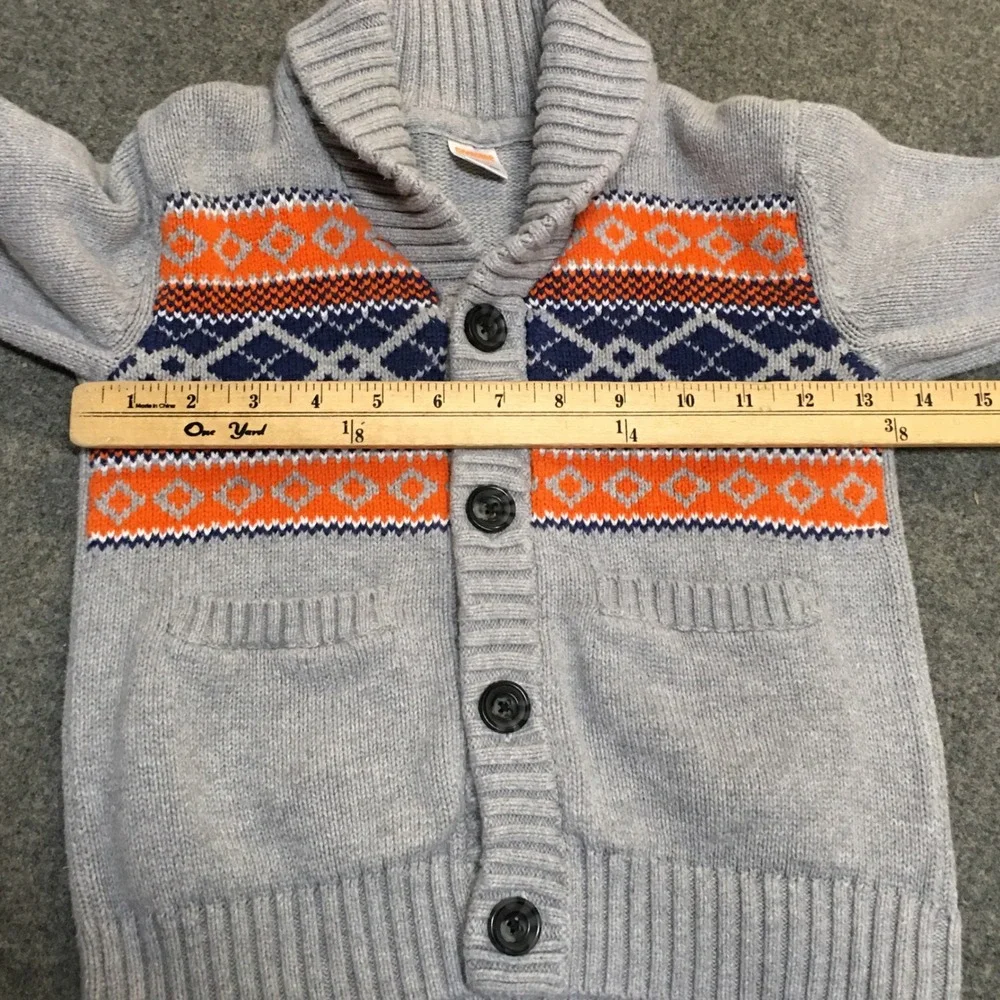 Gymboree Cardigan Sweater Boys Size 4 Grey Fair Isle Shawl Collar Cotton Preppy
